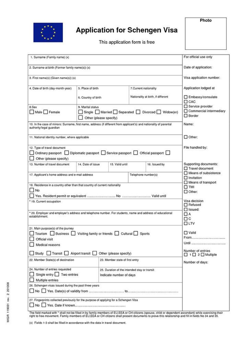 Mẫu tờ đơn xin visa Tây Ban Nha - Visa Schengen (Ảnh: Sưu tầm) 