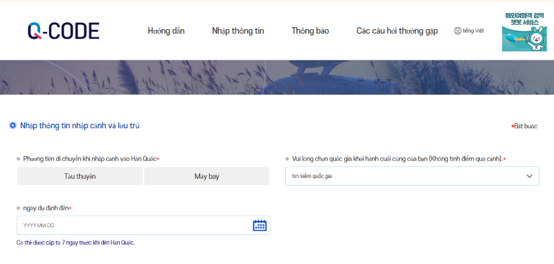 Nhập thông tin nhập cảnh và lưu trú
