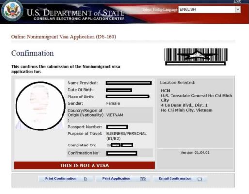 Mẫu đơn 160 xin visa du lịch Mỹ (ảnh: sưu tầm)
