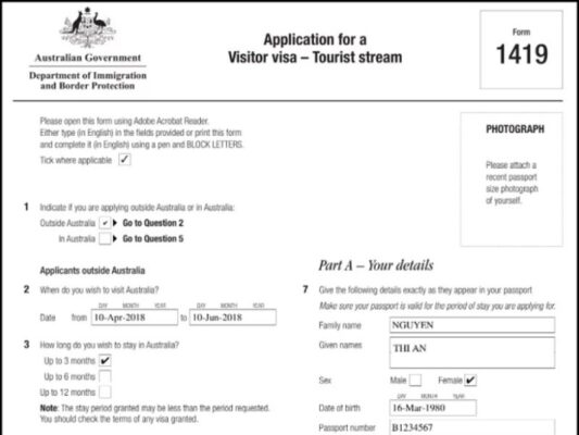 Mẫu đơn xin visa du lịch Úc (ảnh: Sưu tầm)