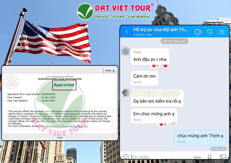 Chúc mừng quý khách của Visa Đất Việt đậu phỏng vấn (Ảnh: Visa Đất Việt)