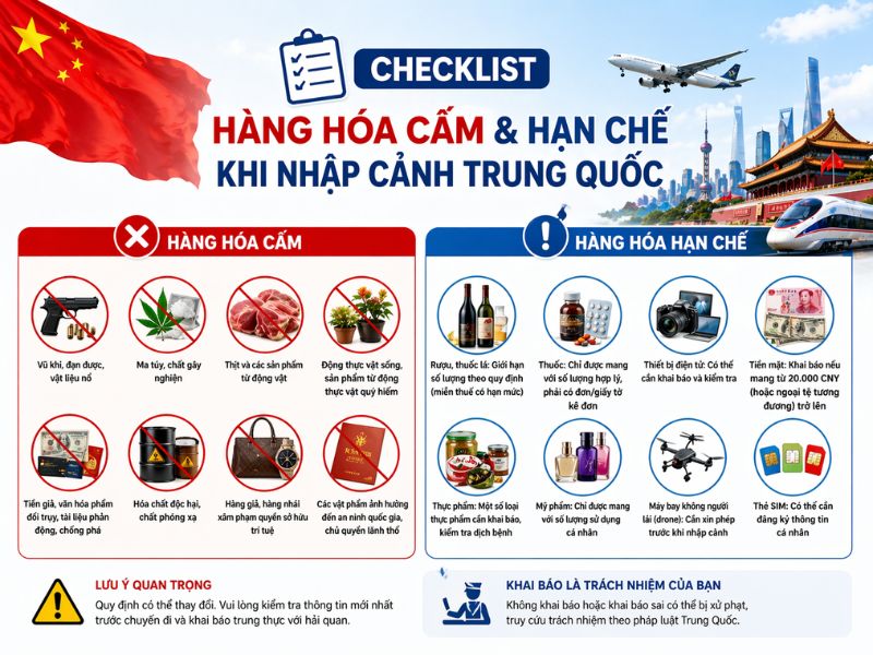Các vật phẩm, hàng hóa bị cấm, hạn chế khi nhập cảnh Trung Quốc (Ảnh: Sưu tầm) 