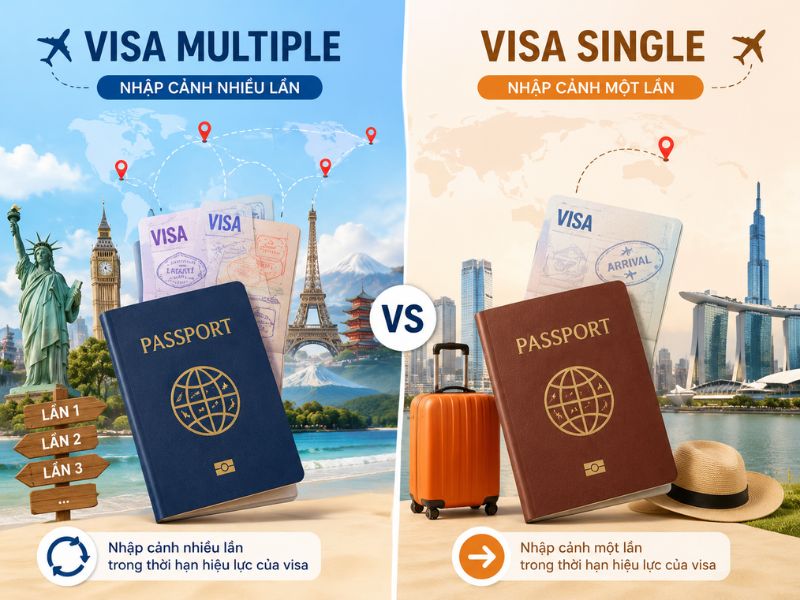 Những điểm khác nhau giữa 2 loại visa multiple và visa single (Ảnh:Sưu tầm)