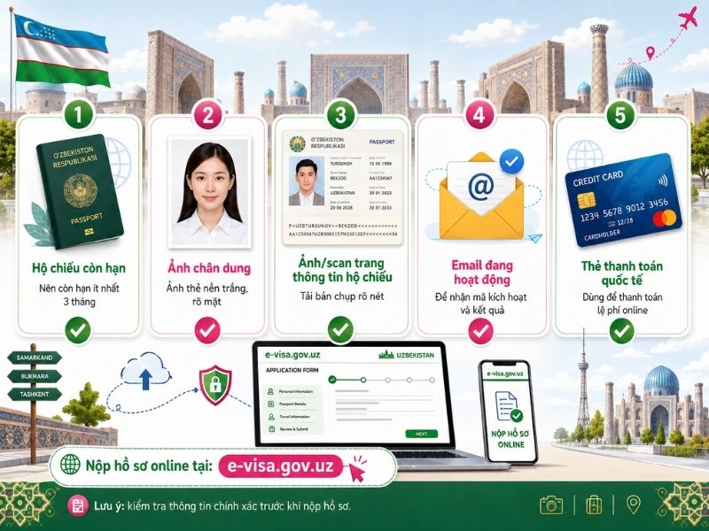 Chuẩn bị đầy đủ các giấy tờ cần thiết khi xin e-visa Uzbekistan (Ảnh: Sưu tầm)