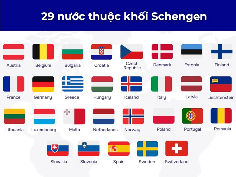 29 Quốc gia trong khối Schengen